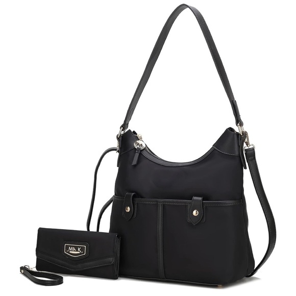 MKF COLLECTION • Black Harper Nylon Shoulder Bag Purse & Wallet Set - Picture 3 of 8